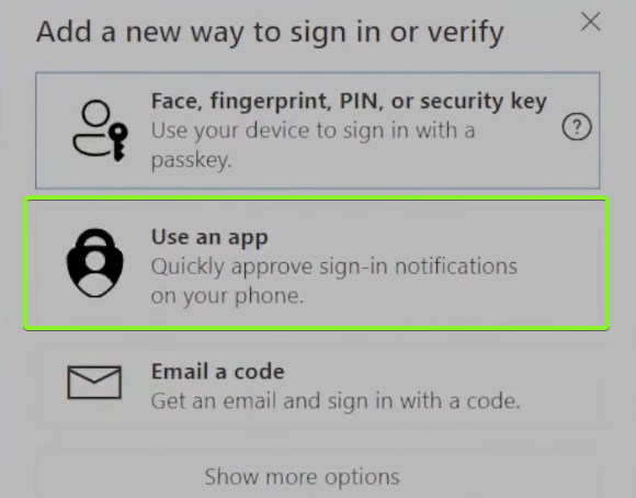 خيار استخدام تطبيق
