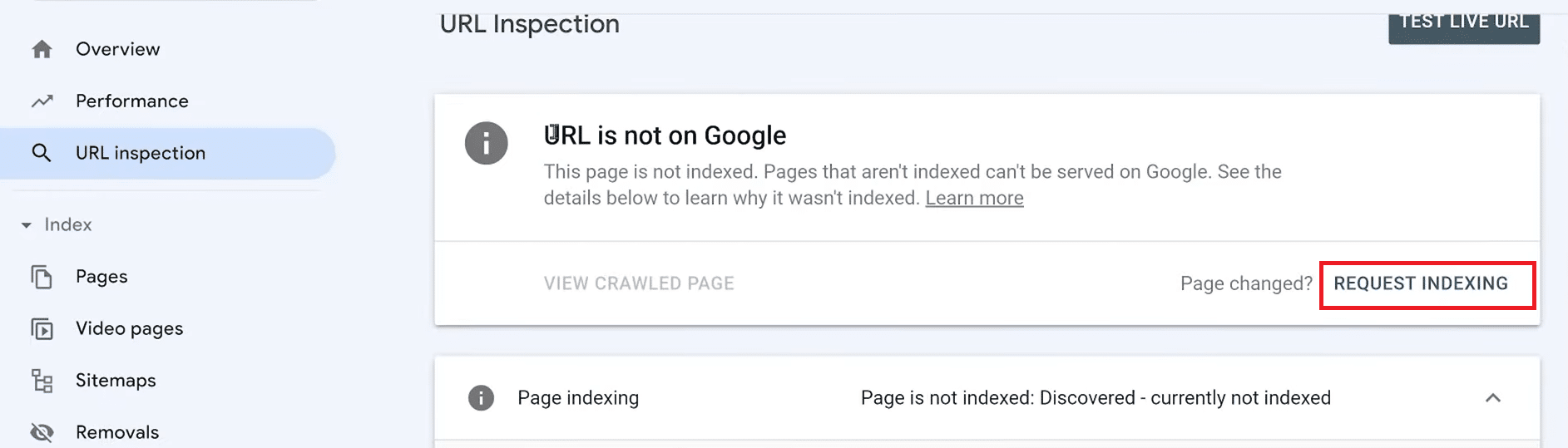 طلب الفهرسة في Google Search Console