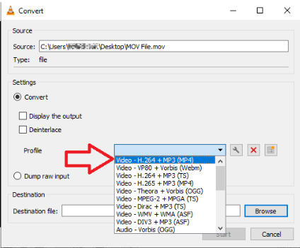 تحديد تنسيق الفيديو H.264 + MP3 (MP4)