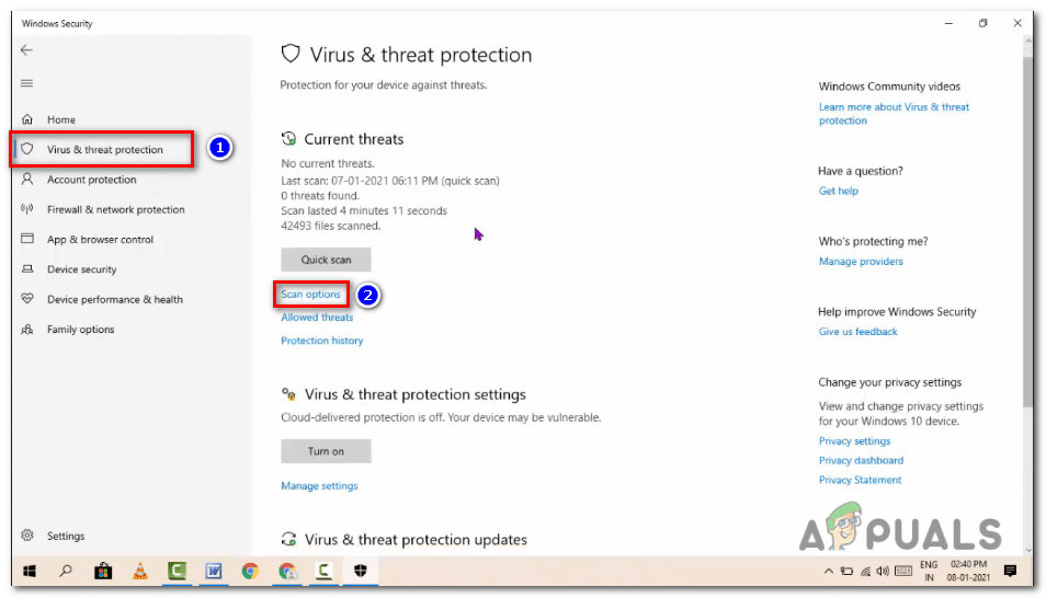 في النافذة المنبثقة، انقر على "خيارات الفحص" لتوسيع خيارات الفحص المتاحة.