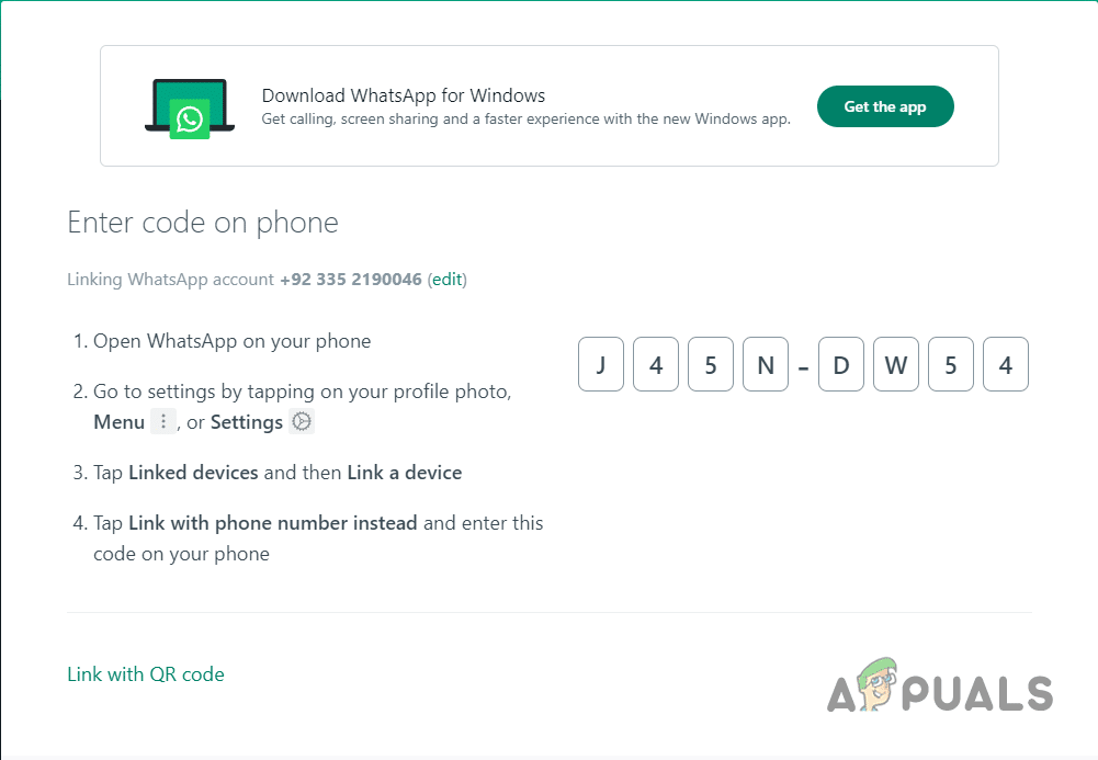 رمز WhatsApp Web المكون من 8 أرقام