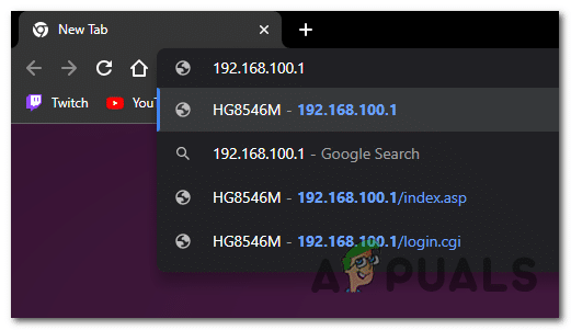 أدخل عنوان IP الخاص بالموجه (الراوتر) في شريط عنوان المتصفح.