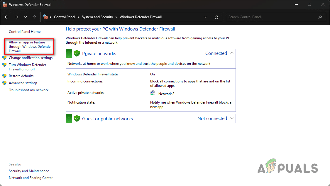 الانتقال إلى قائمة التطبيقات المسموح بها