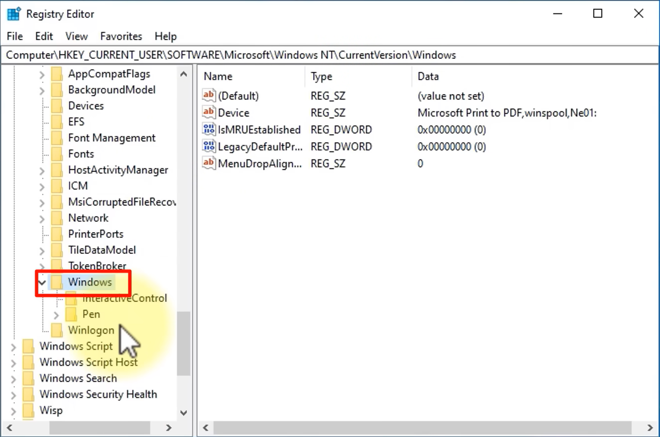 مجلد Windows في محرر السجل