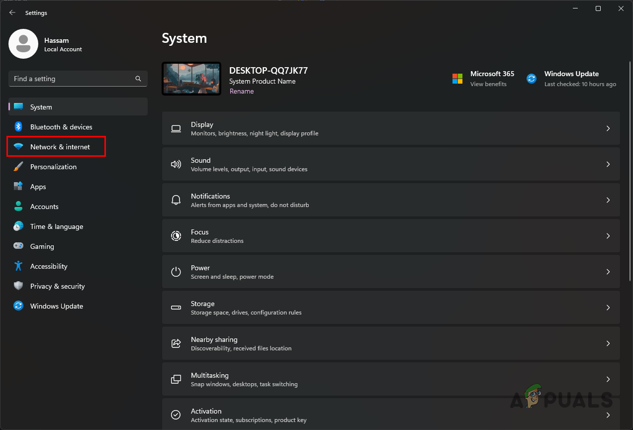 الانتقال إلى إعدادات الشبكة والإنترنت