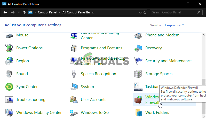 جدار حماية Windows Defender في لوحة التحكم