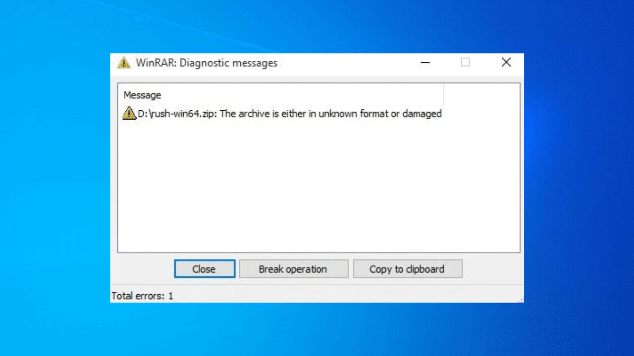 إصلاح رسائل WinRAR التشخيصية