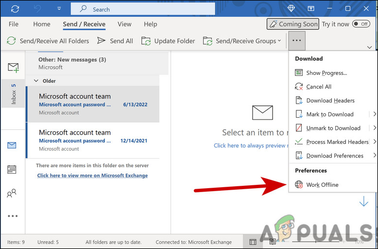 العمل-دون-اتصال-Outlook