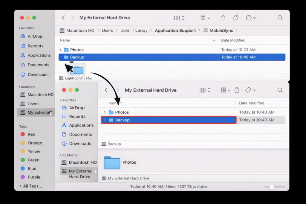 iPhoneから外付けハードドライブにデータをバックアップ