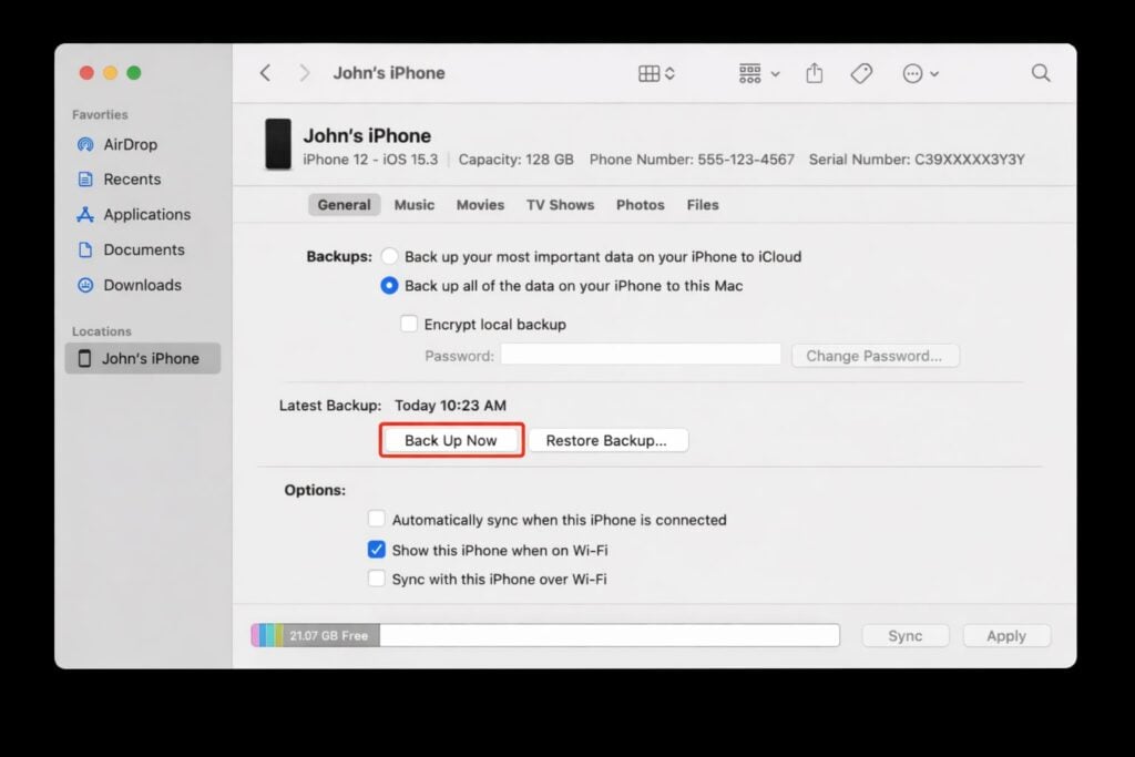 コンピュータを使ってiPhoneをバックアップする方法