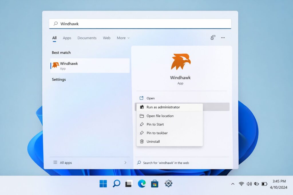 Voer Windhawk uit als beheerder.