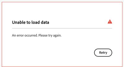 صفحة حساب Adobe تعرض رسالة 'Unable to load data' في منطقة الخطط/الفواتير