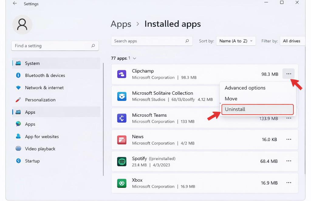 How to Uninstall the Applications on Windows 11