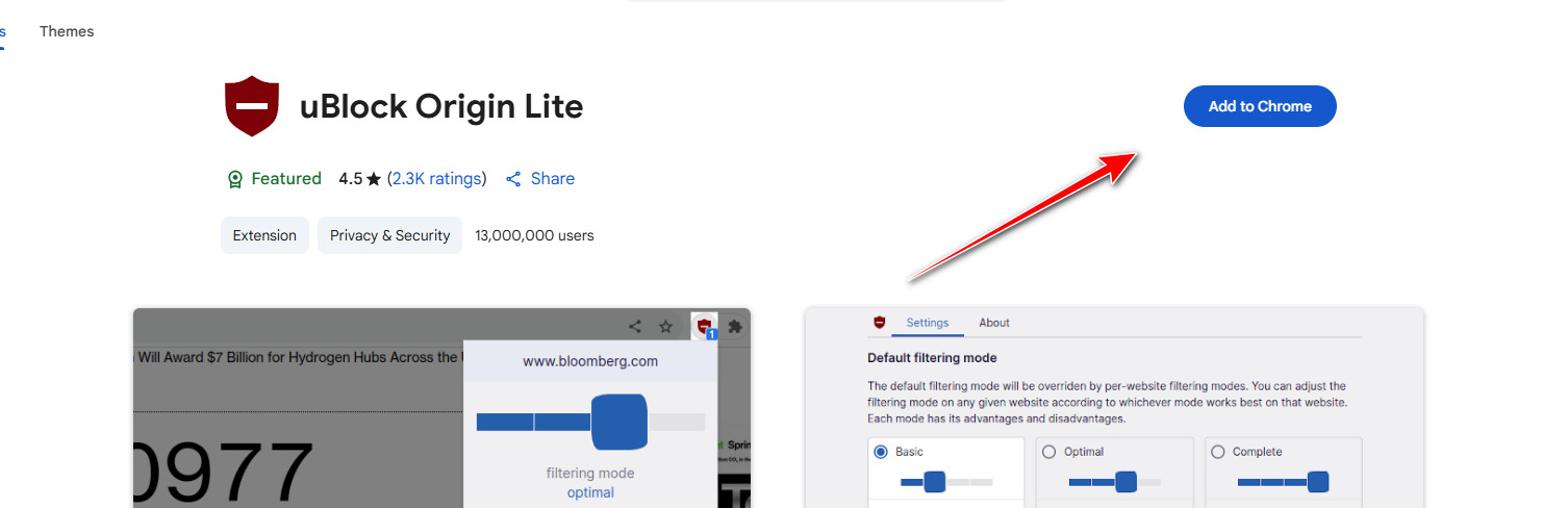 تثبيت uBlock Origin Lite من Chrome Web Store