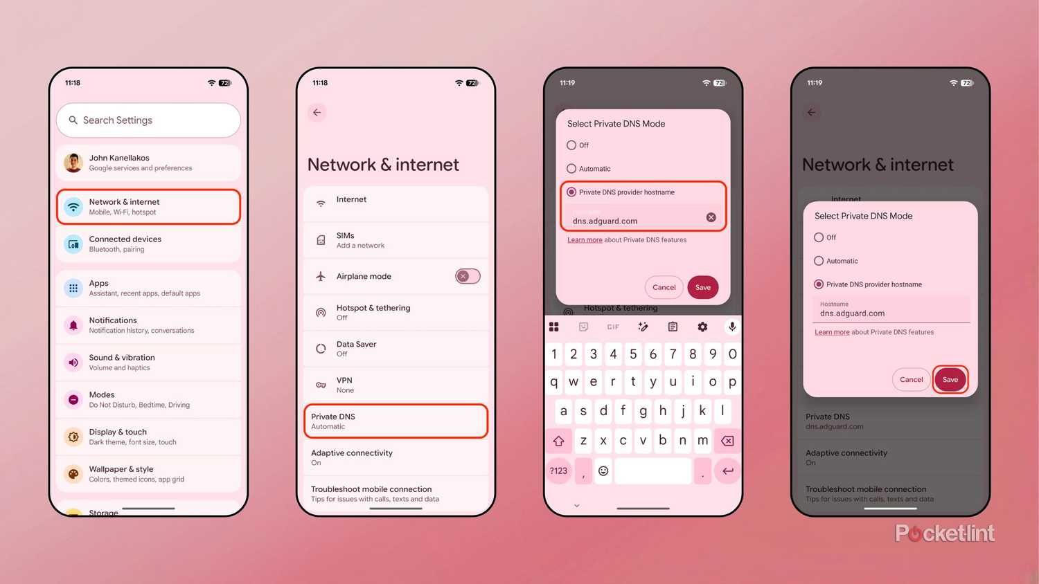 لقطات شاشة لحظر الإعلانات باستخدام DNS الخاص في Android