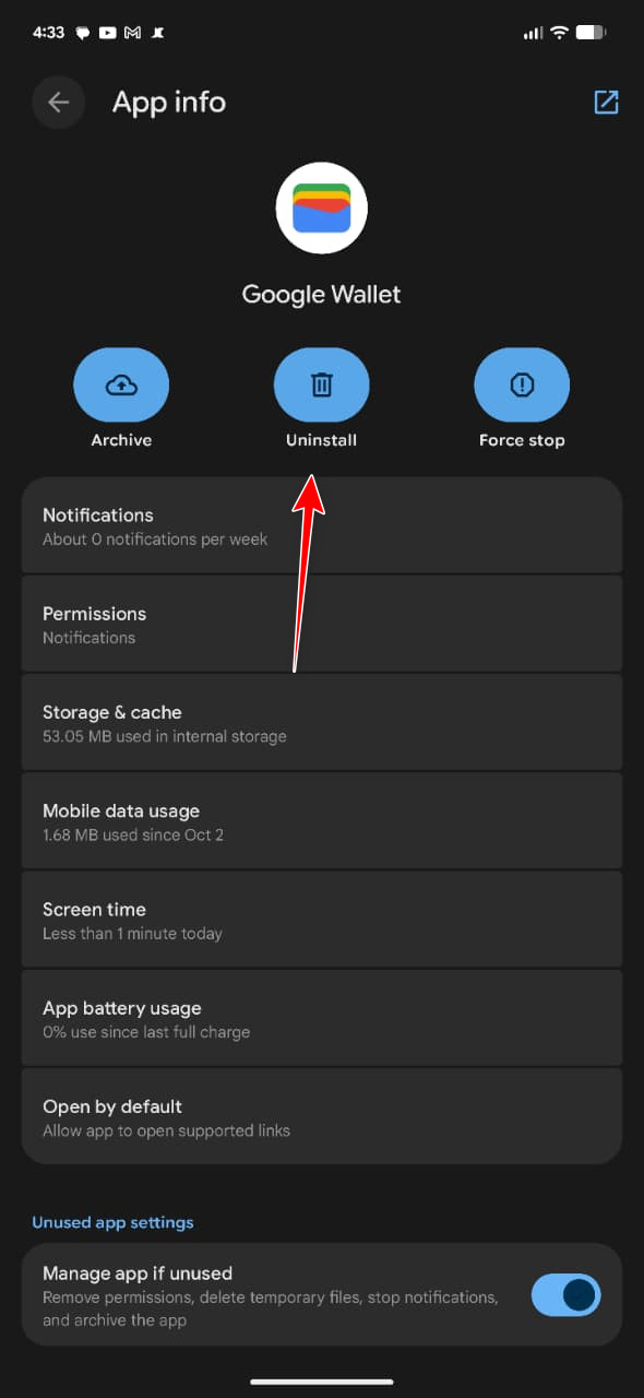 إلغاء تثبيت Google Wallet على Android