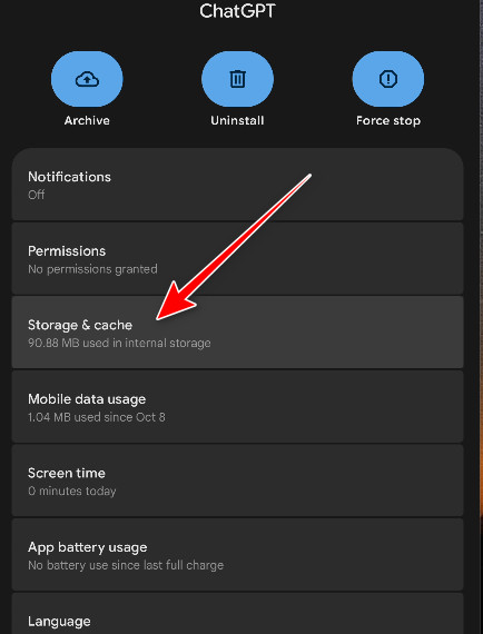 Open storage settings for ChatGPT