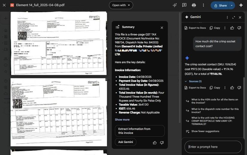 لقطة شاشة توضح تكامل Gemini مع Google Drive