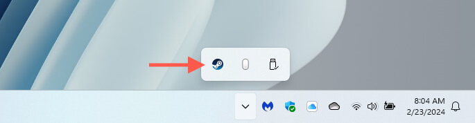 أيقونة Steam في علبة نظام Windows.