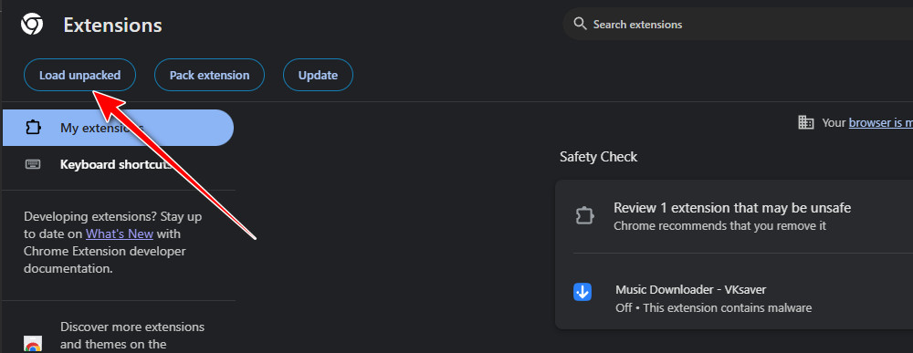 تحميل امتداد غير مُعبأ في Chrome