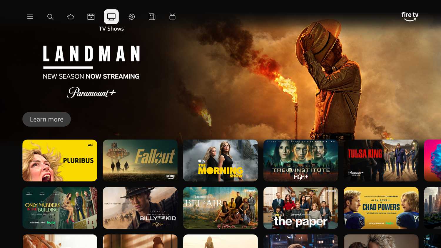 إعادة تصميم واجهة مستخدم Amazon Fire TV، علامة تبويب البرامج التلفزيونية.