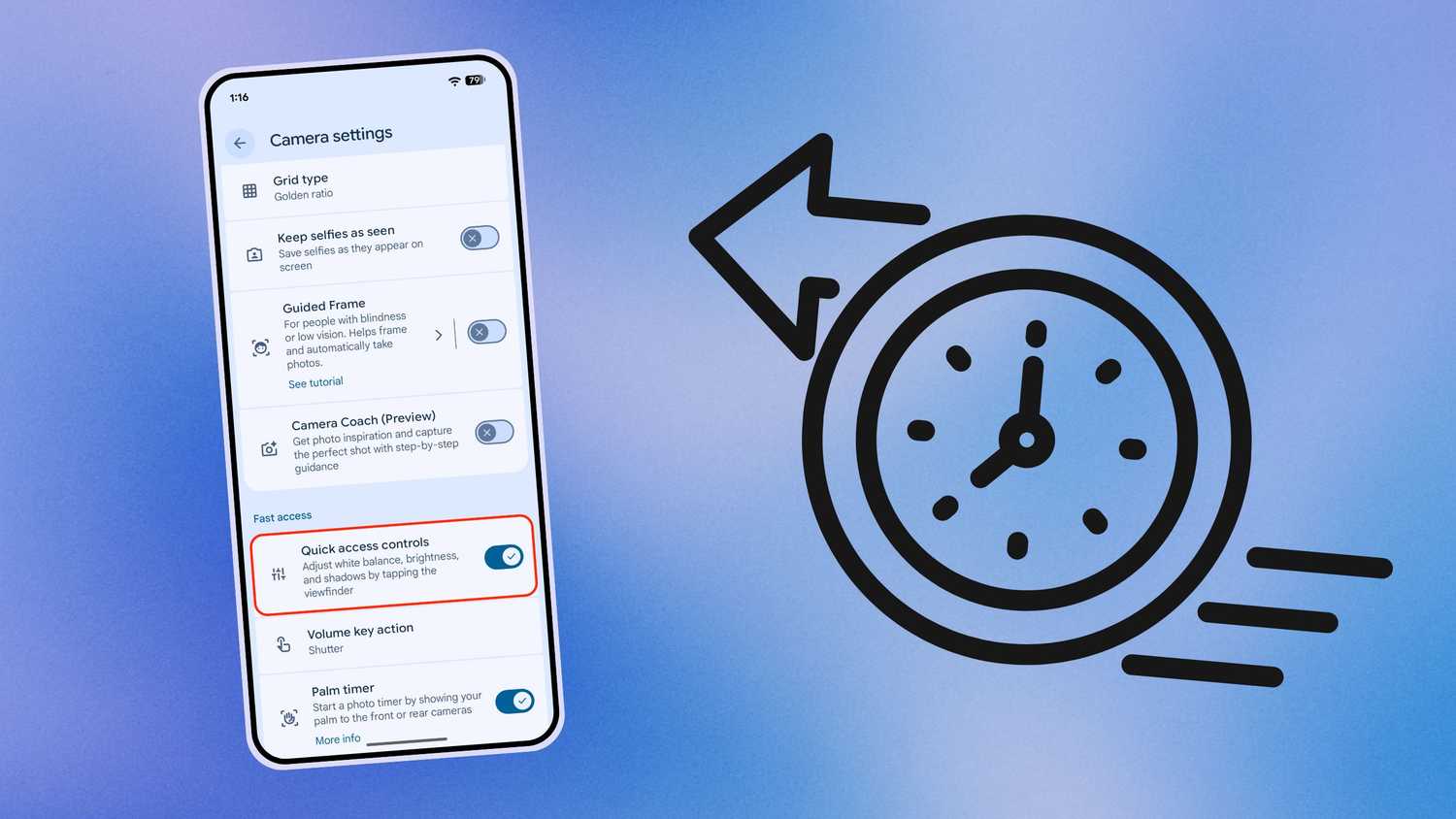 Pixel Camera enable quick access controls