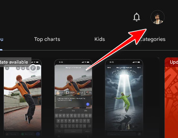 النقر على أيقونة الملف الشخصي في متجر Play