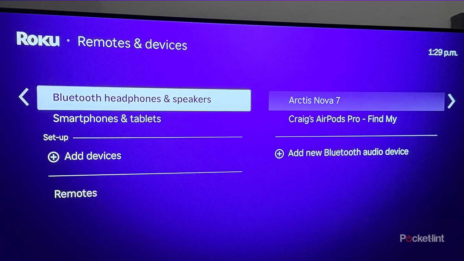 قائمة أجهزة التحكم عن بعد والأجهزة الأخرى في Roku.
