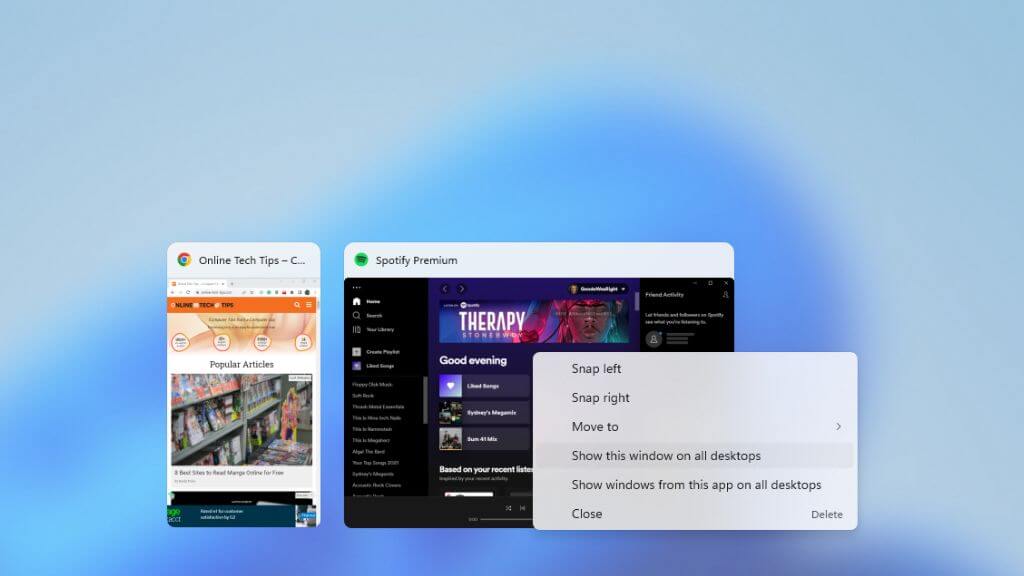 タスク ビューで複数の仮想デスクトップに単一のアプリケーションを表示する