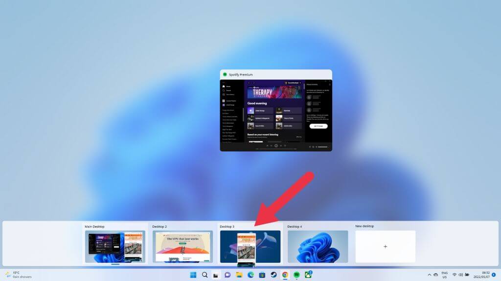 仮想デスクトップ間でアプリケーションをドラッグアンドドロップする