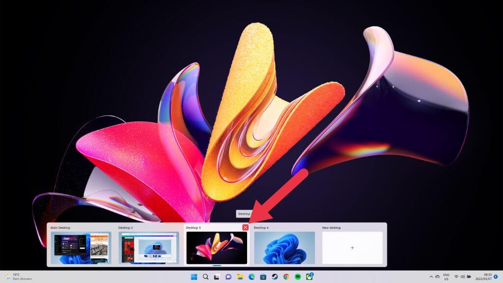 デフォルトのデスクトップ ボタンを使用して閉じます。