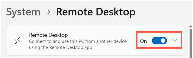 Windows 設定のリモート デスクトップ管理画面。
