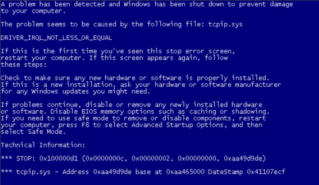 Анализ дампа файла, вызвавшего «синий экран смерти».