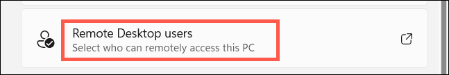 設定でリモート デスクトップ ユーザー オプションを指定します。