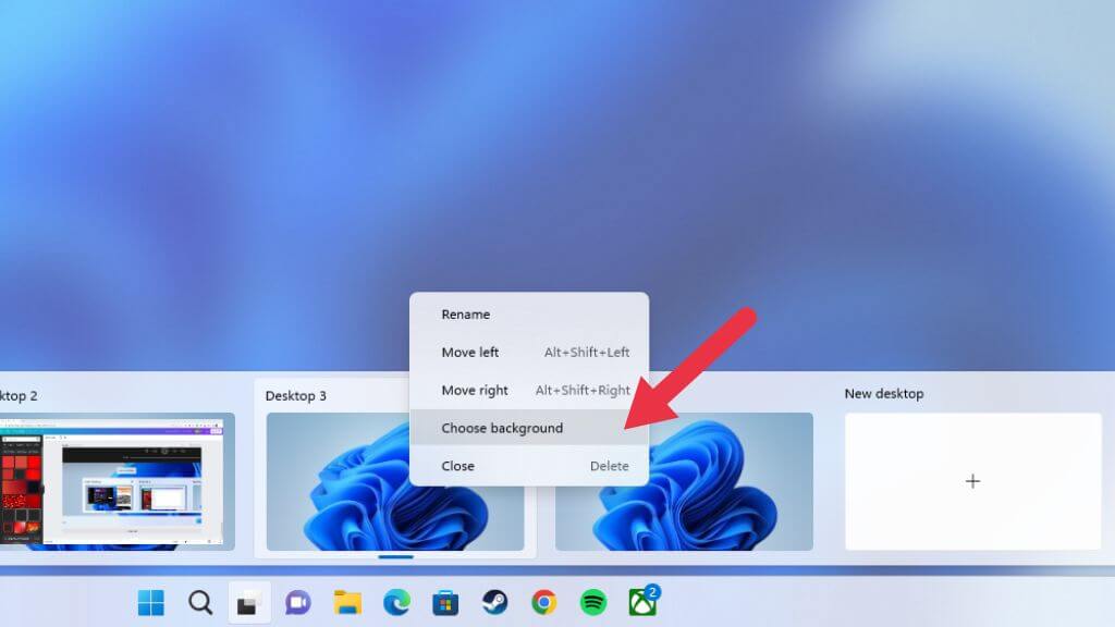 タスクビューを使用してデフォルトのデスクトップの背景を変更する
