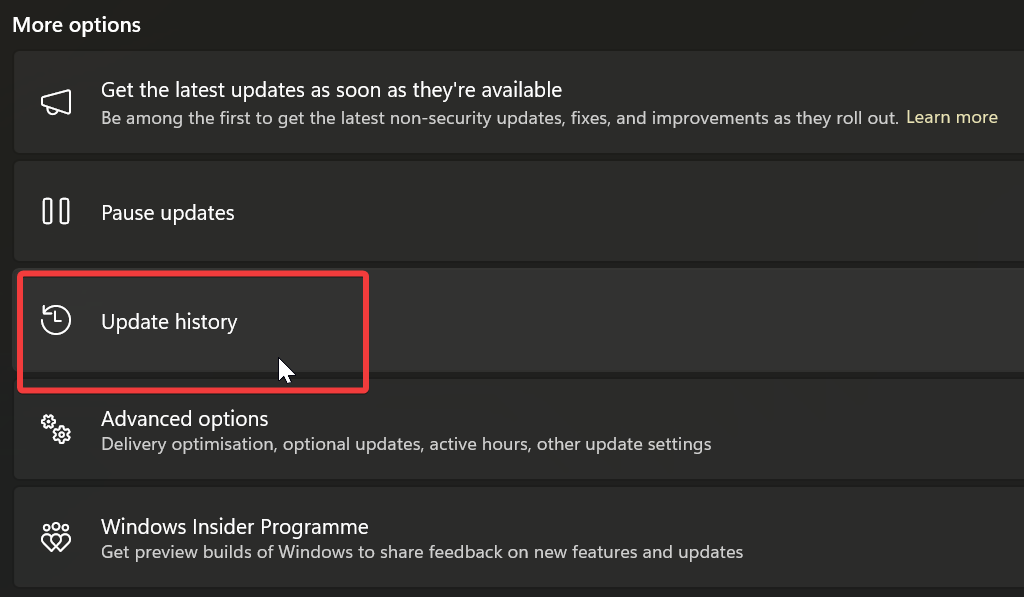 история обновления Windows