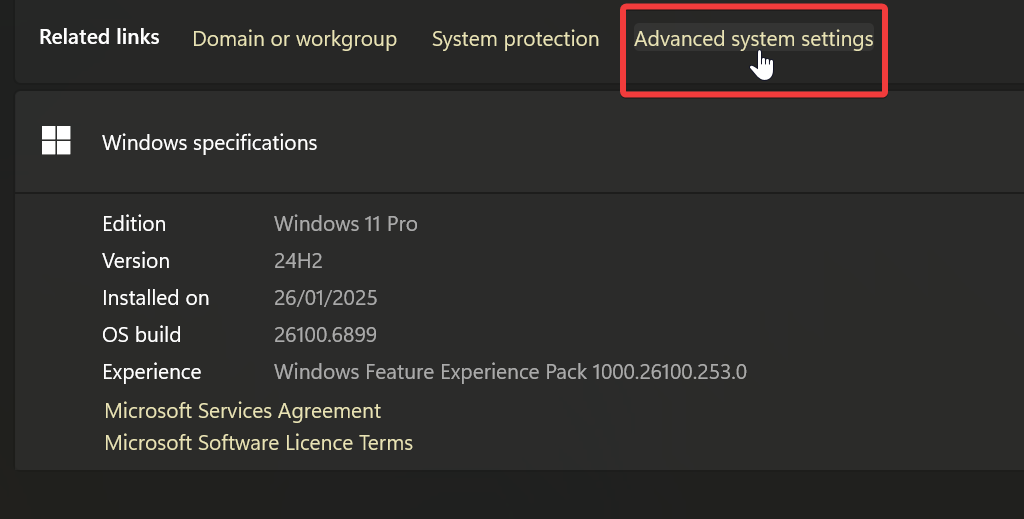 高度なシステム設定