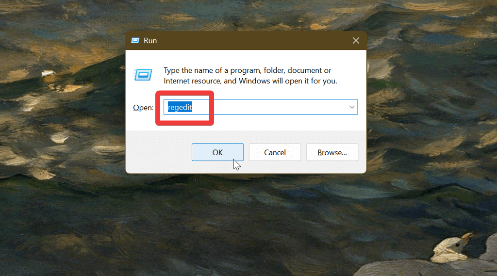 команда regedit