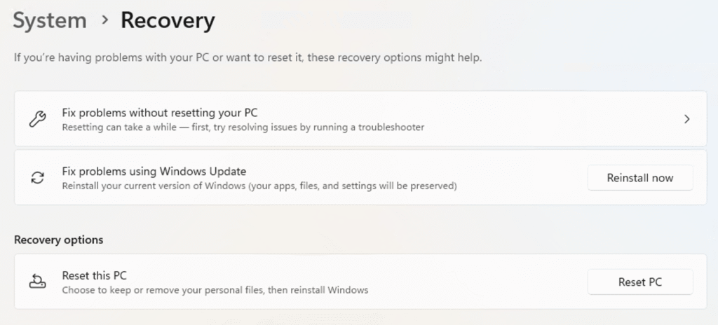 このPCをリセットボタン