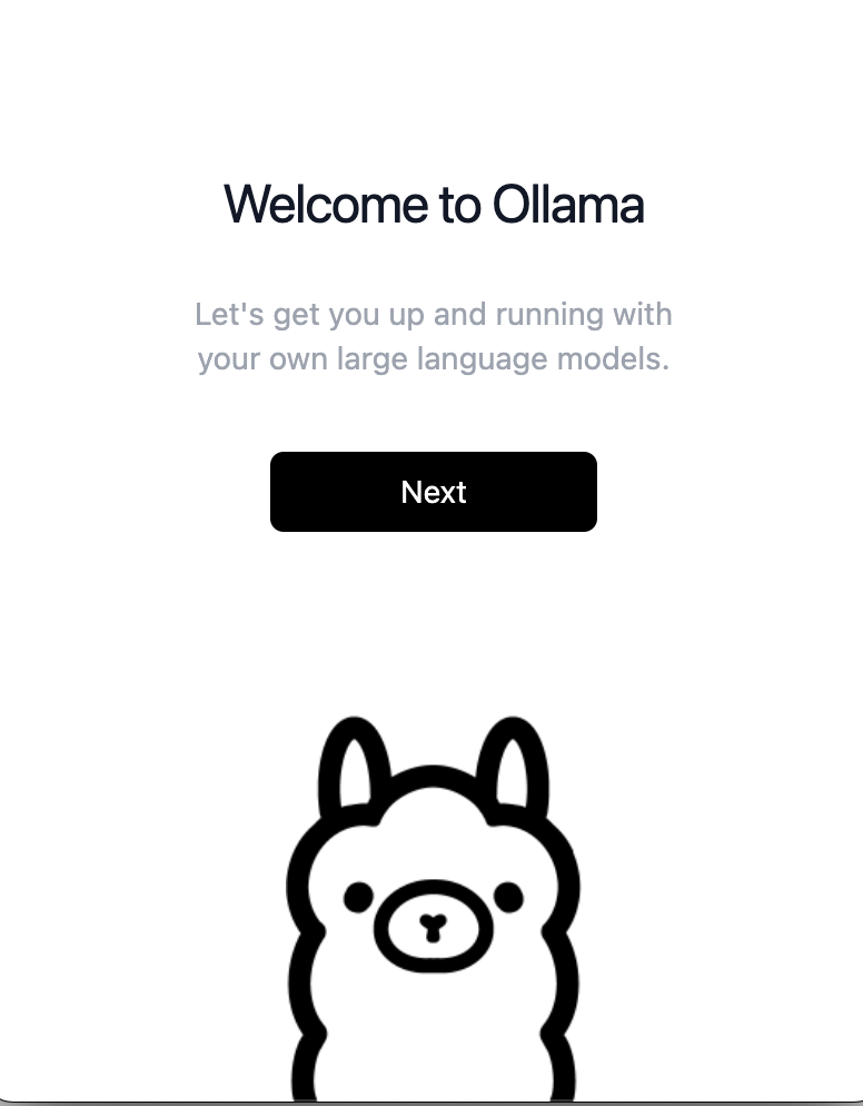 ollamaのセットアップ画面で、「次へ」をクリックします。