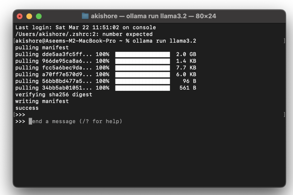 ターミナルでllama 3.2をインストールする