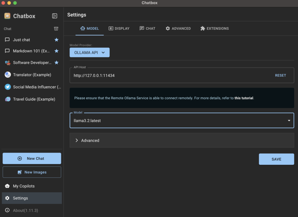 チャットボットAIがOllama APIに接続