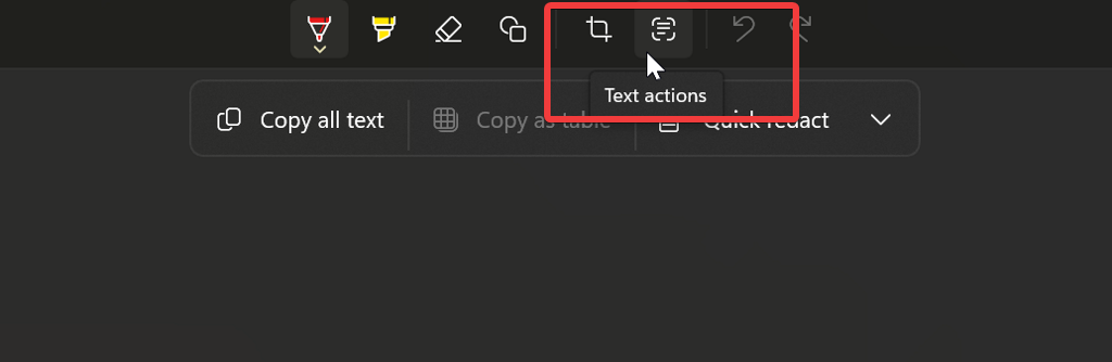 スニッピングツールのテキストアクション