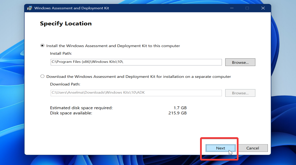 Windows 評価および展開キットのインストール