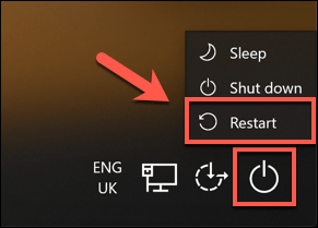 コンピュータの再起動のスクリーンショット