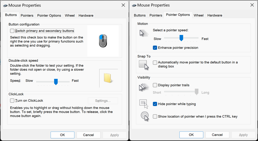 Windows 11の「マウスのプロパティウィンドウ」