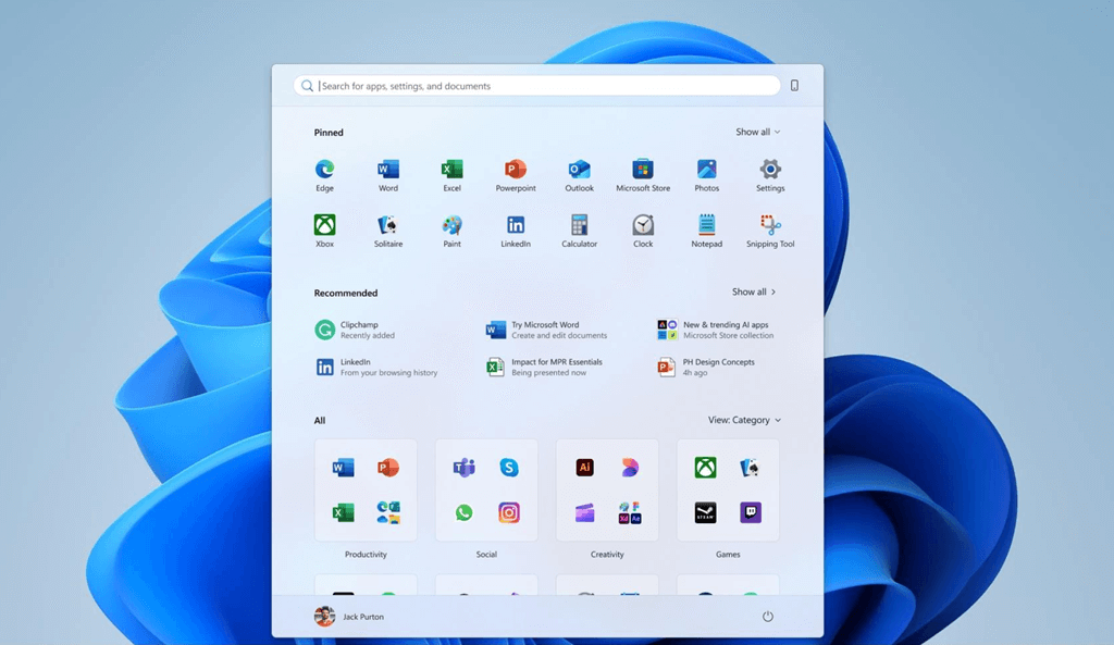 menu startowe systemu Windows 11