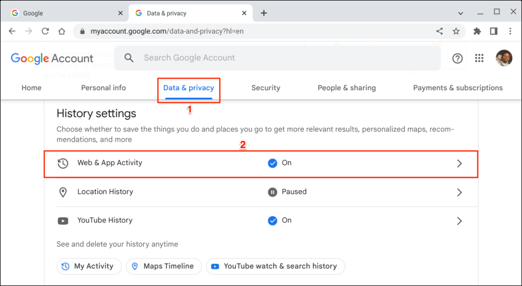Google検索履歴を削除する方法 画像2