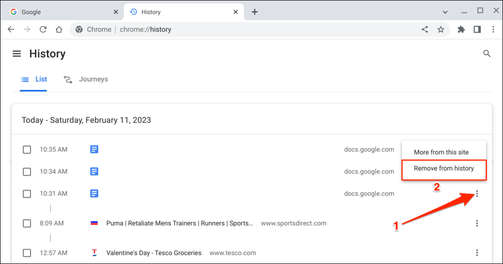 Chromebookの閲覧履歴を消去する方法