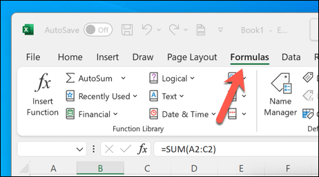 Excel 中的「公式」標籤